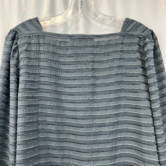 Loft Womens Gray Striped Long Sleeve Square Neck Pullover Blouse Top Size Medium - Picture 5 of 10